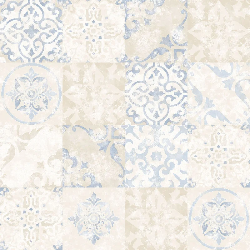 Tile Effect Beige/Blue Wallpaper from the Kitchen Recipes Collection