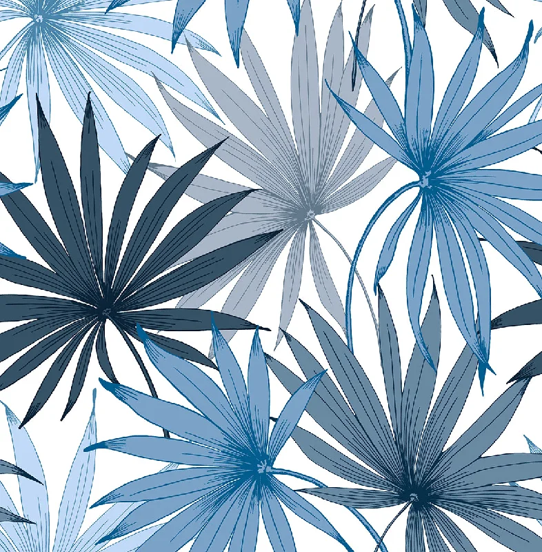 Tropic Palm Toss Peel & Stick Wallpaper in Blue Seas