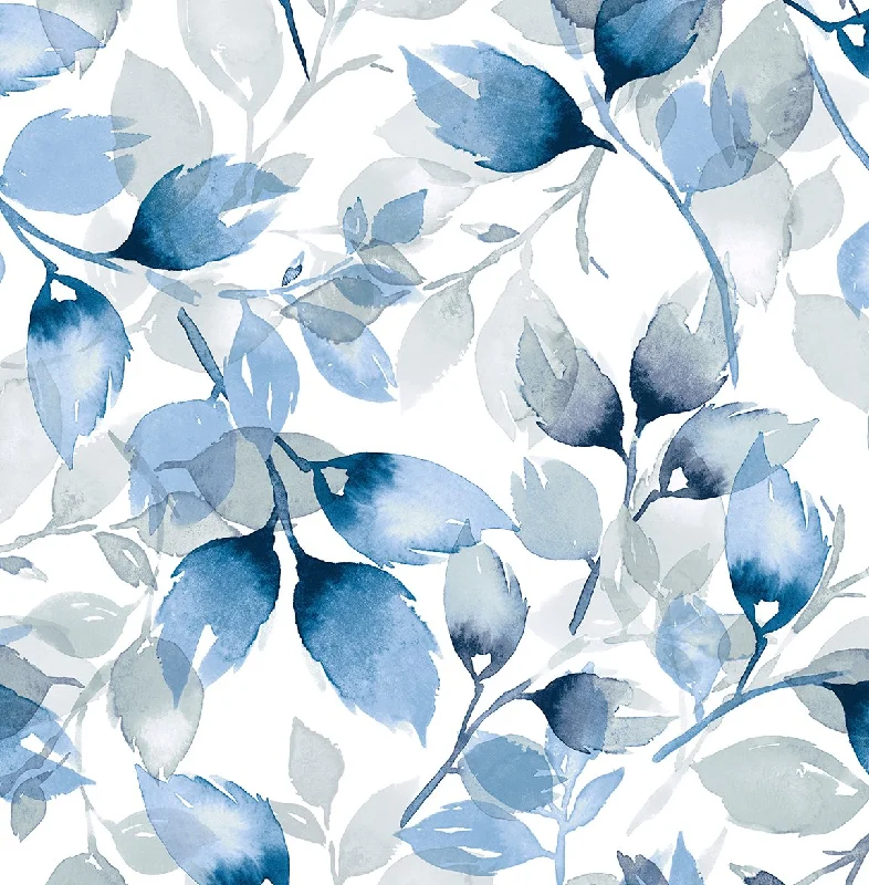 Watercolor Tossed Leaves Peel & Stick Wallpaper in Blue Lagoon