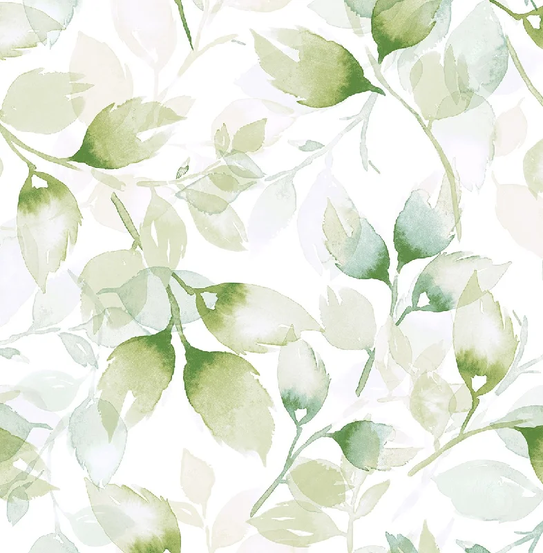 Watercolor Tossed Leaves Peel & Stick Wallpaper in Green Ivy