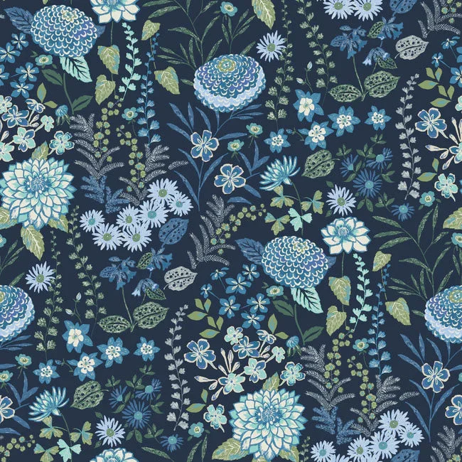 Waverly Fiona Floral Peel & Stick Wallpaper in Blue