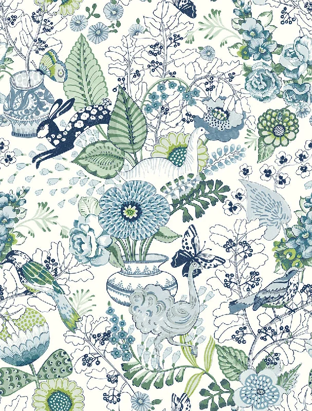 Whimsy Blue Fauna Wallpaper