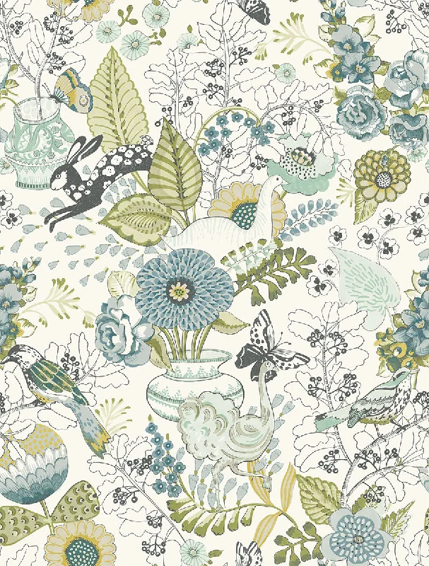 Whimsy Green Fauna Wallpaper