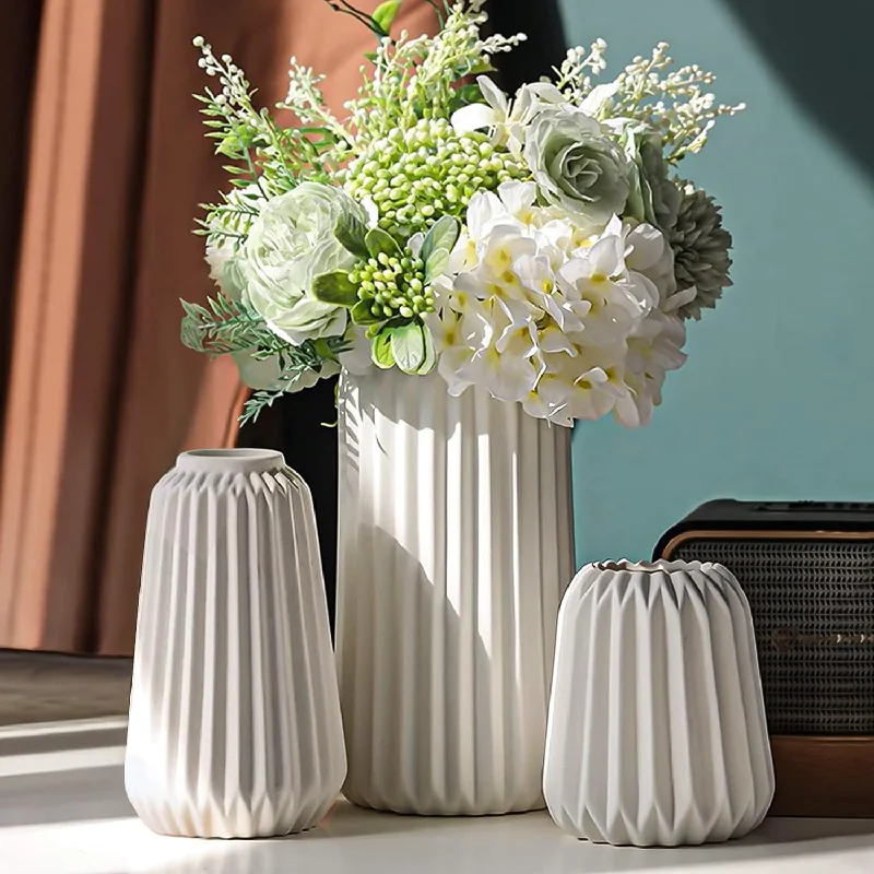 White Ceramic Vase -Set of 3 Boho for Modern Home Decor,Nordic Minimalism Decor Office Entryway Living Room Centerpiece Table Decorations Vases