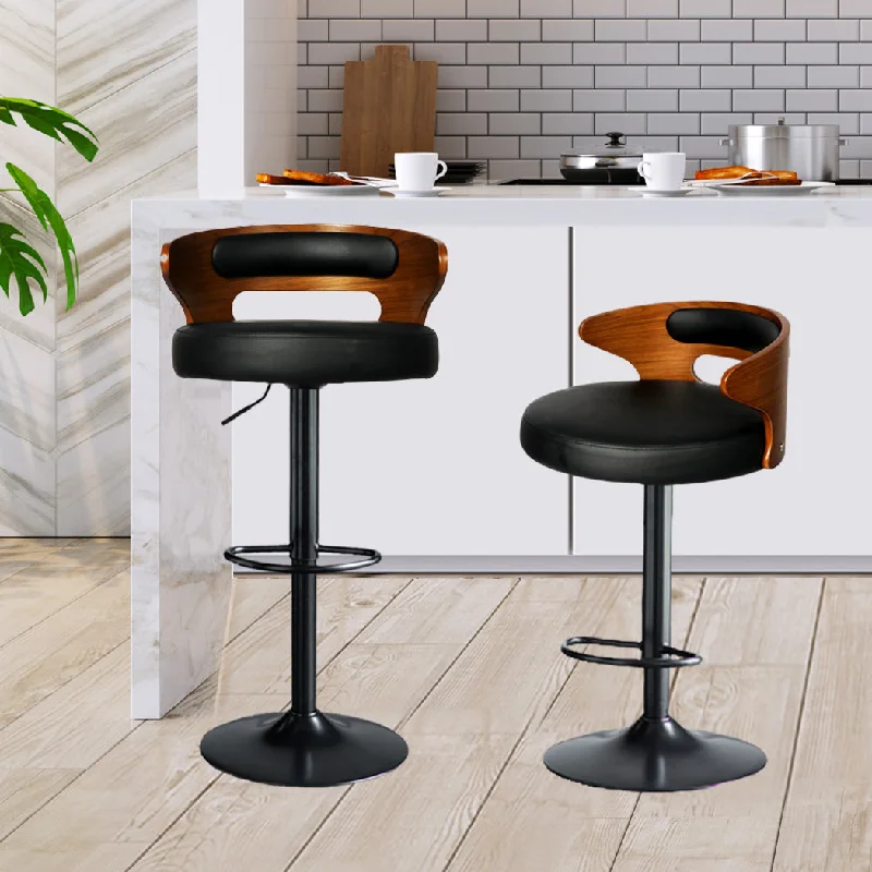 85cm Leipzig Bar Stools Kitchen Gas Lift Wooden Beech Stool Chair Swivel Barstools - Black