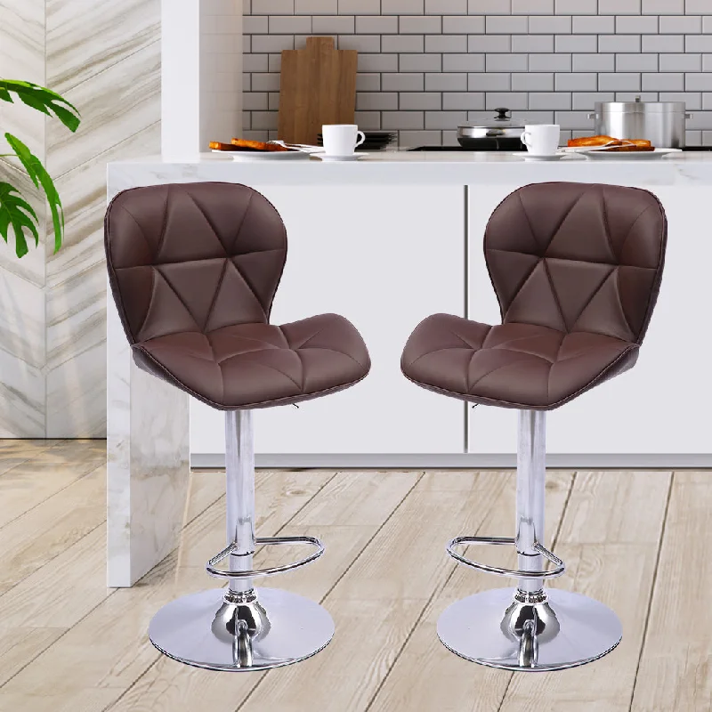 Set of 2 Orleans Bar Stools Stool Swivel Gas Lift Kitchen Leather Chair Chairs Metal Barstools - Brown