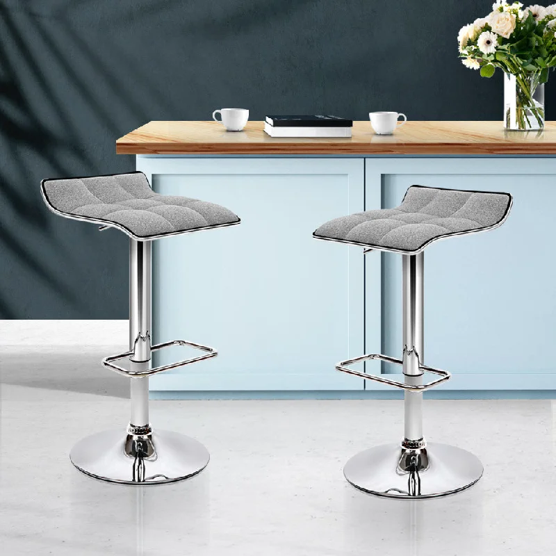 Set of 2 Arnhem Fabric Bar Stools Swivel Bar Stools - Grey Chrome