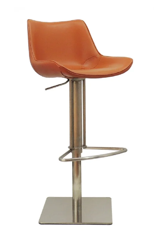 Adjustable Height Terra Cotta And Silver Faux Leather And Stainless Steel Swivel Bar Height Bar Chair