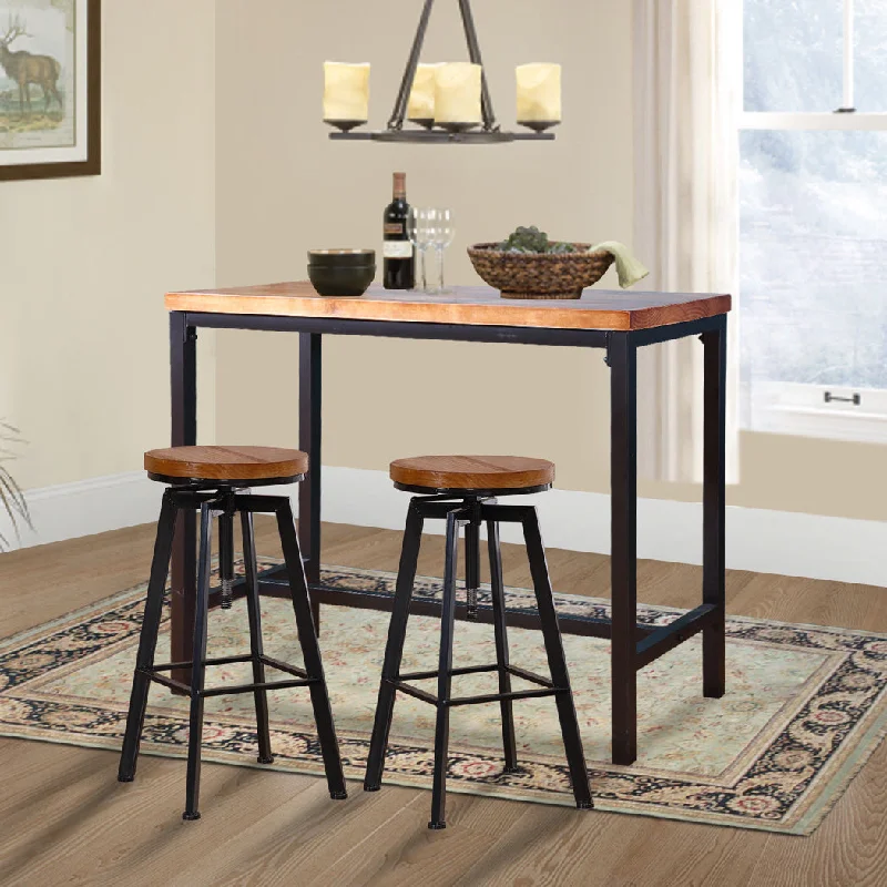 Set of 3 Potenza Industrial Pub Table & Bar Stools Wood Chair Set Home Kitchen Furniture - Black & Wood