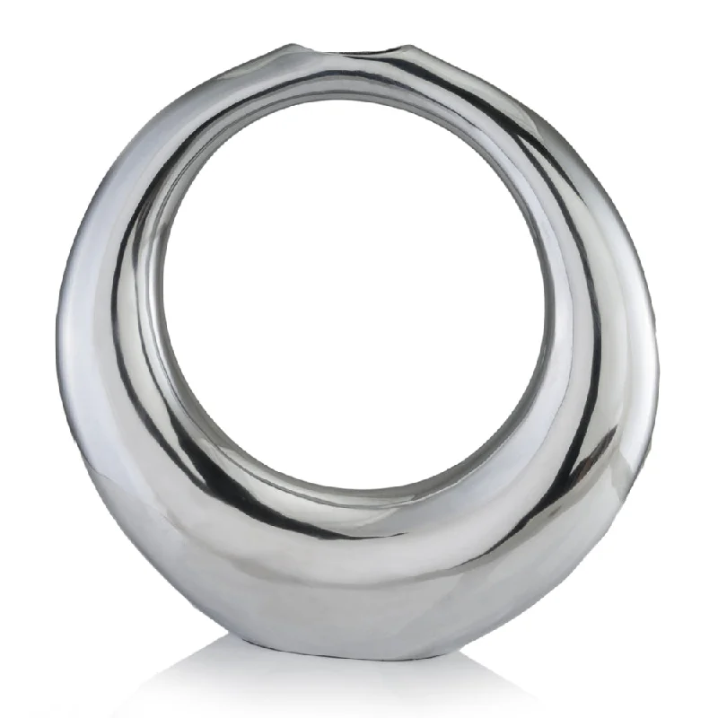 19" Silver Aluminum Ring Hoop Table Vase