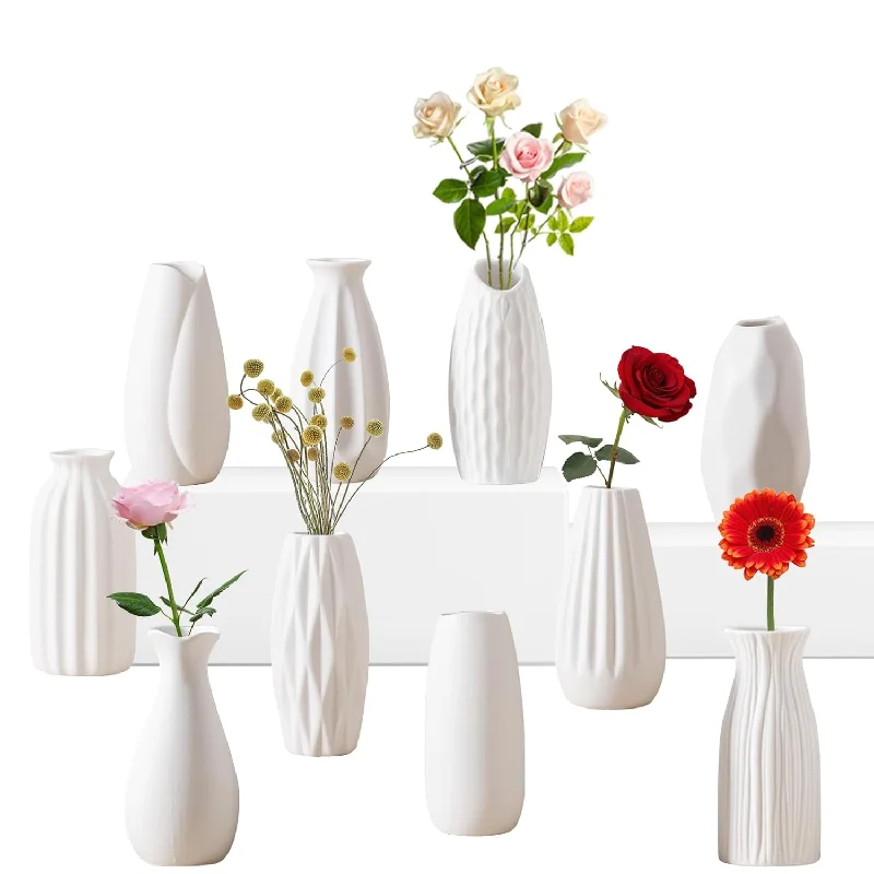 5'' White Ceramic Bud Vases Set Of 10,Small Vases In Bulk For Flowers,Mini Vas