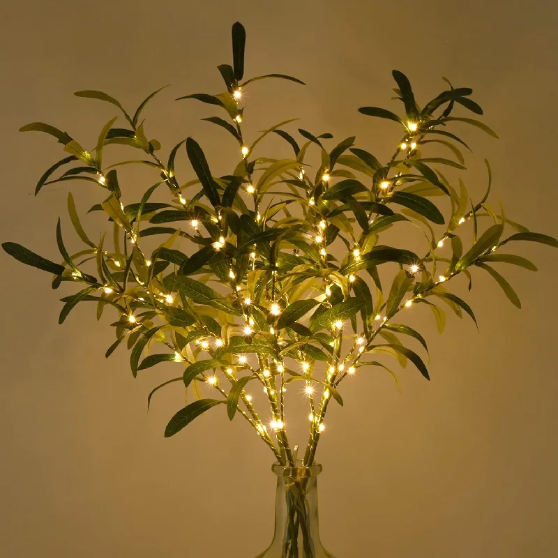 5Pcs 29'' Olive Branches For Vases With Battery Operated Lights, Lighted Olive