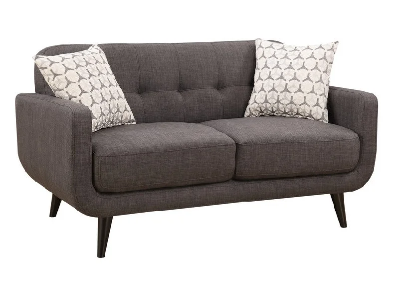 61" Charcoal And Black Loveseat and Toss Pillows