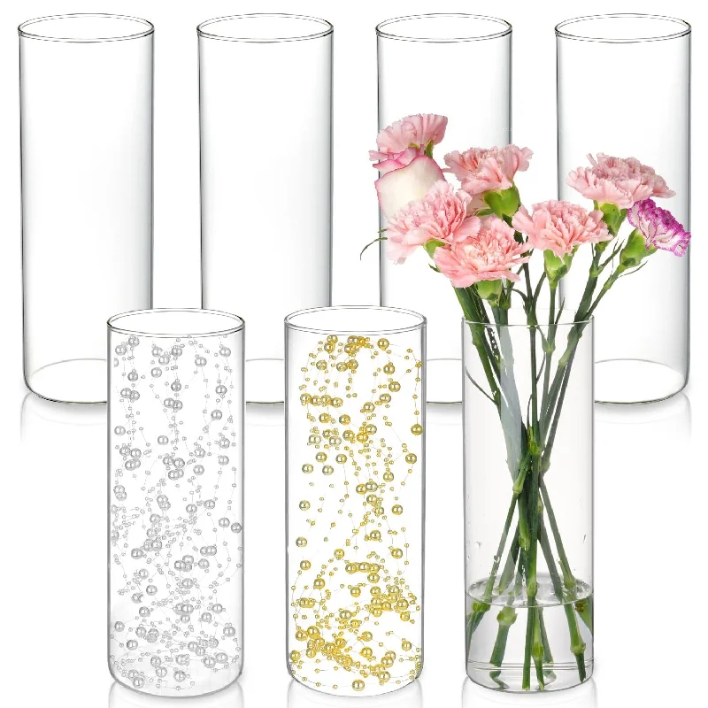 7Pcs Glass Cylinder Vases For Centerpieces - 10 Inch Tall Glass Vases For Flow