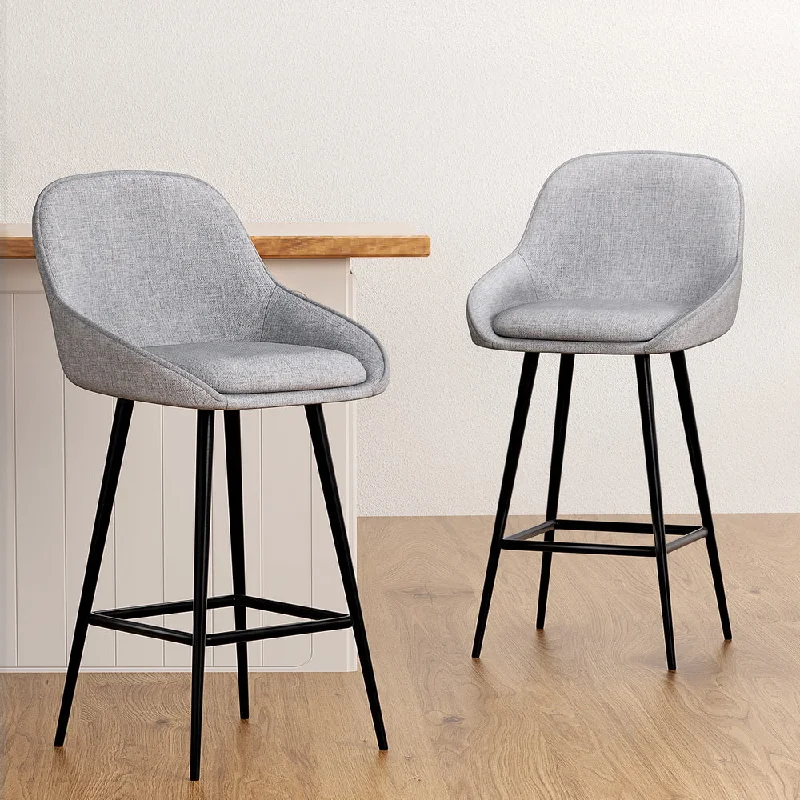 Set of 2 Lima Bar Stools Upholstered Stool Counter Seat - Grey