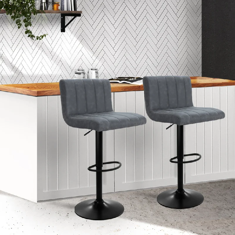 Set of 2 Palencia Bar Stools PU Leather Line Style - Grey