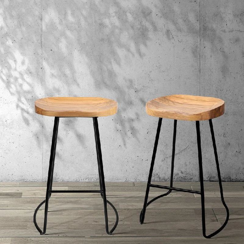 Set of 4 Reggio 65cm Elm Wood Backless Bar Stools - Black & Natural