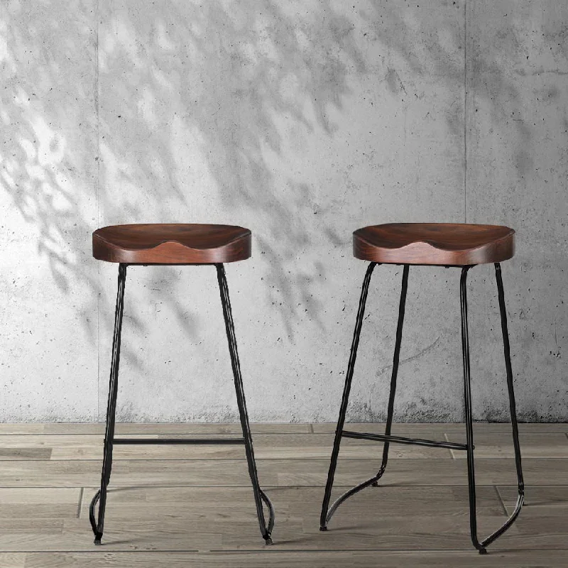 Set of 4 Trento Elm Wood Backless Bar Stools - Black