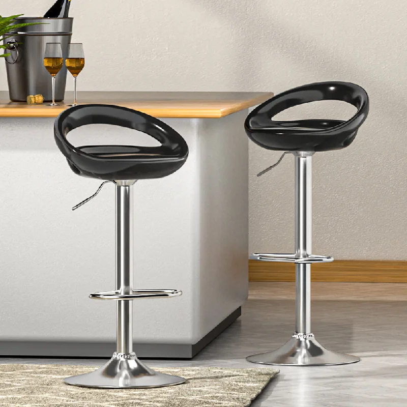 Set of 2 Lyon Bar Stools Kitchen Swivel Gas Lift Stool Leather Dining Chairs - Black