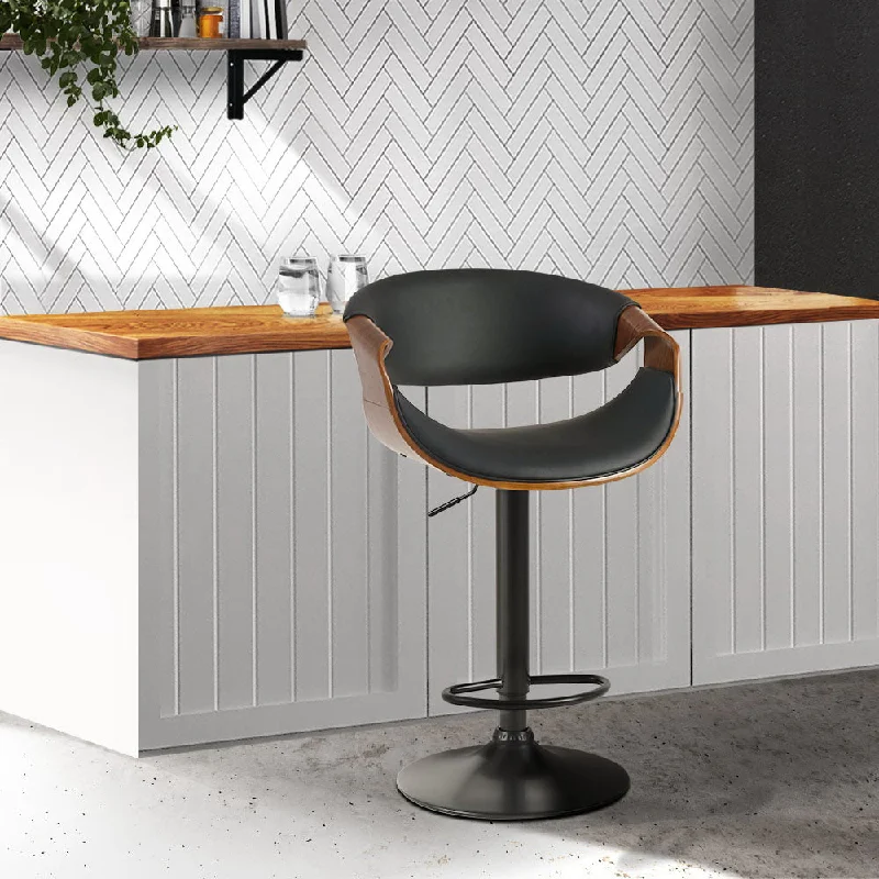 109cm Montpellier Bar Stools Swivel Chair Kitchen Gas Lift Wooden Bar Stool Leather - Black