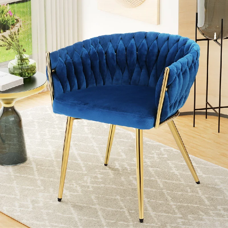 Elodie Dining Chair Velvet Weaving Armchair - Blue