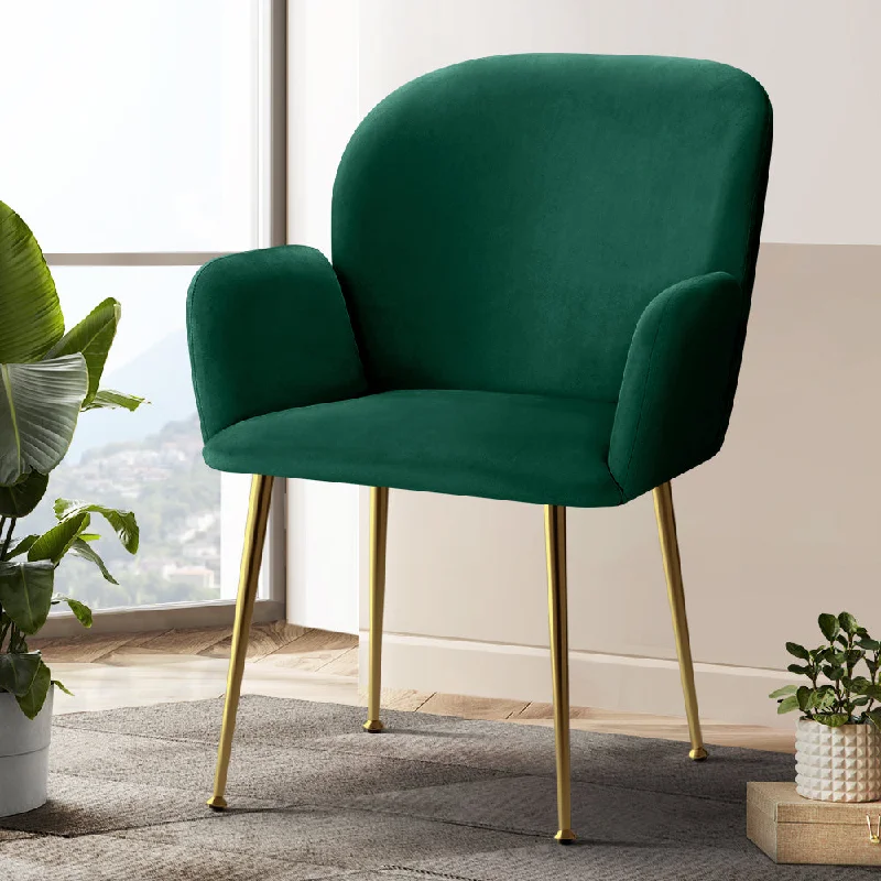 Bentley Set of 2 Dining Chairs Velvet Armchair - Green