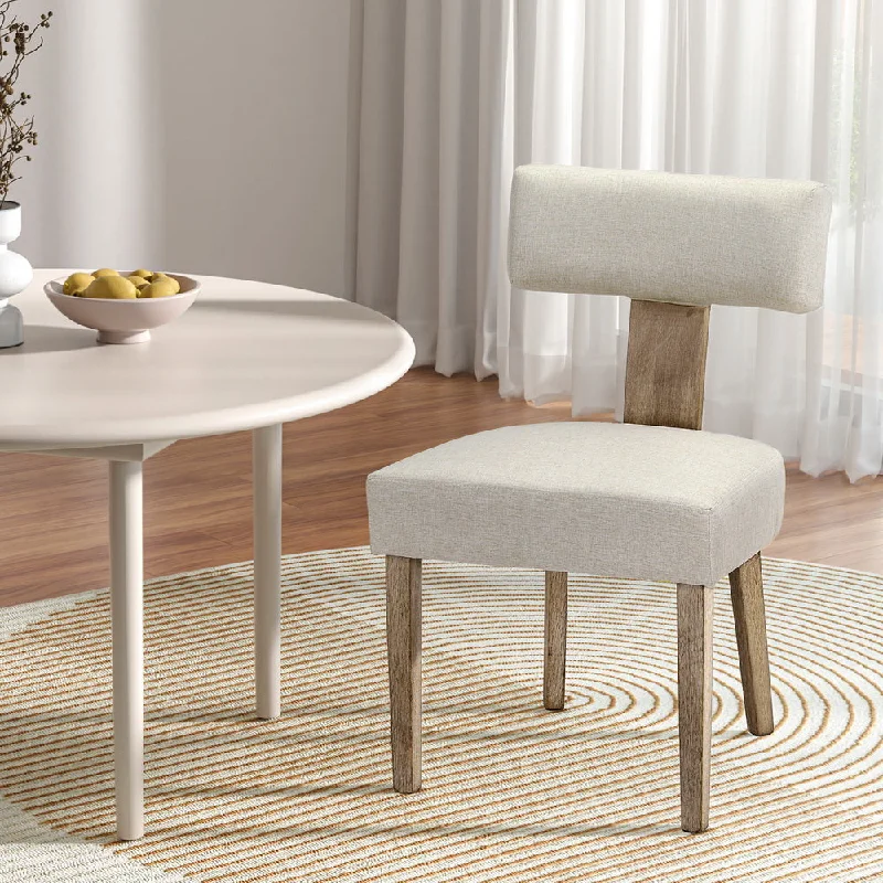 Tamsin Set of 2 Dining Chairs Linen Fabric Wooden - Beige