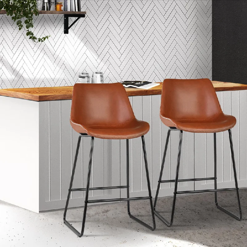 Set of 2 Toulon Bar Stools Kitchen Metal Bar Stool Dining Chairs PU Leather - Brown