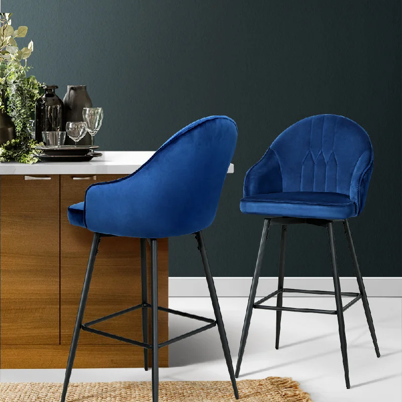 Set of 2 Munich Bar Stools Kitchen Stool Dining Chairs Velvet Chair Barstool - Blue