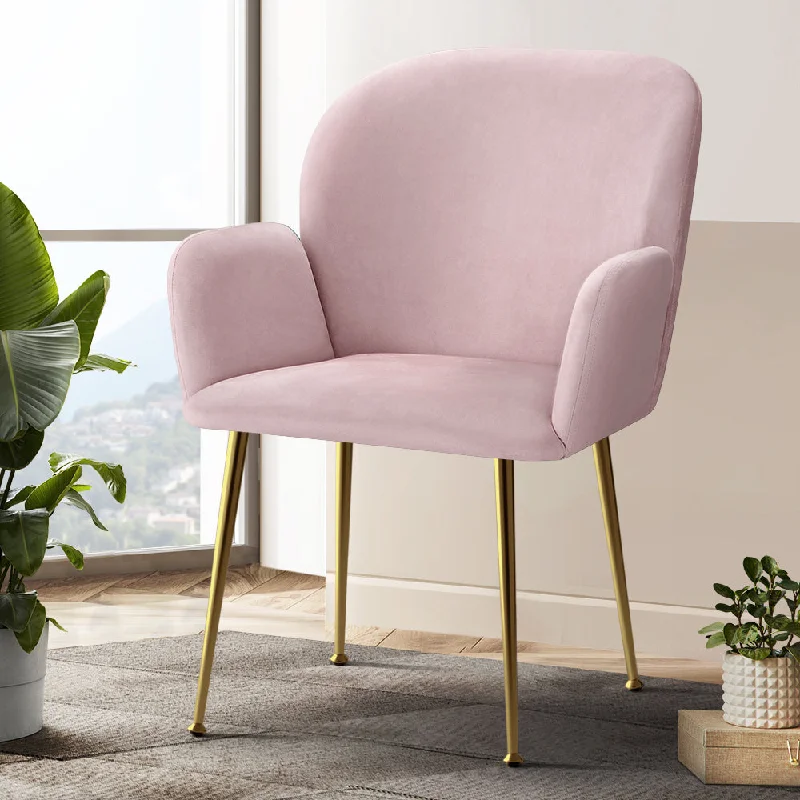 Bentley Set of 2 Dining Chairs Velvet Armchair - Pink