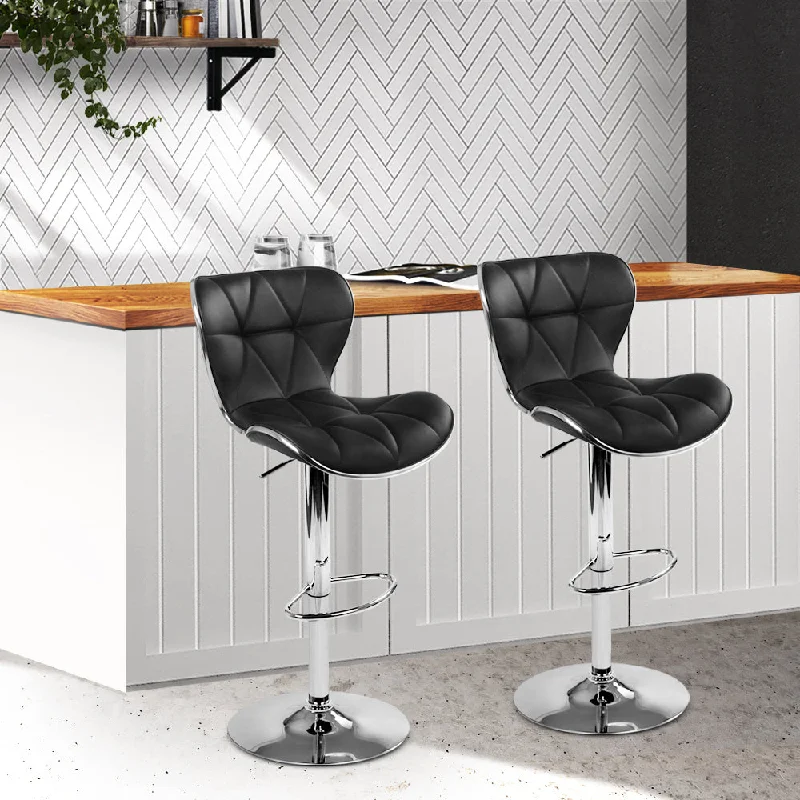 Set of 2 Liosia PU Leather Patterned Bar Stools - Black & Chrome