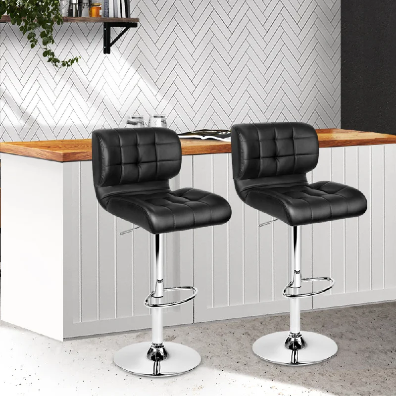 Set of 2 Genoa PU Leather Gas Lift Bar Stools - Black & Chrome