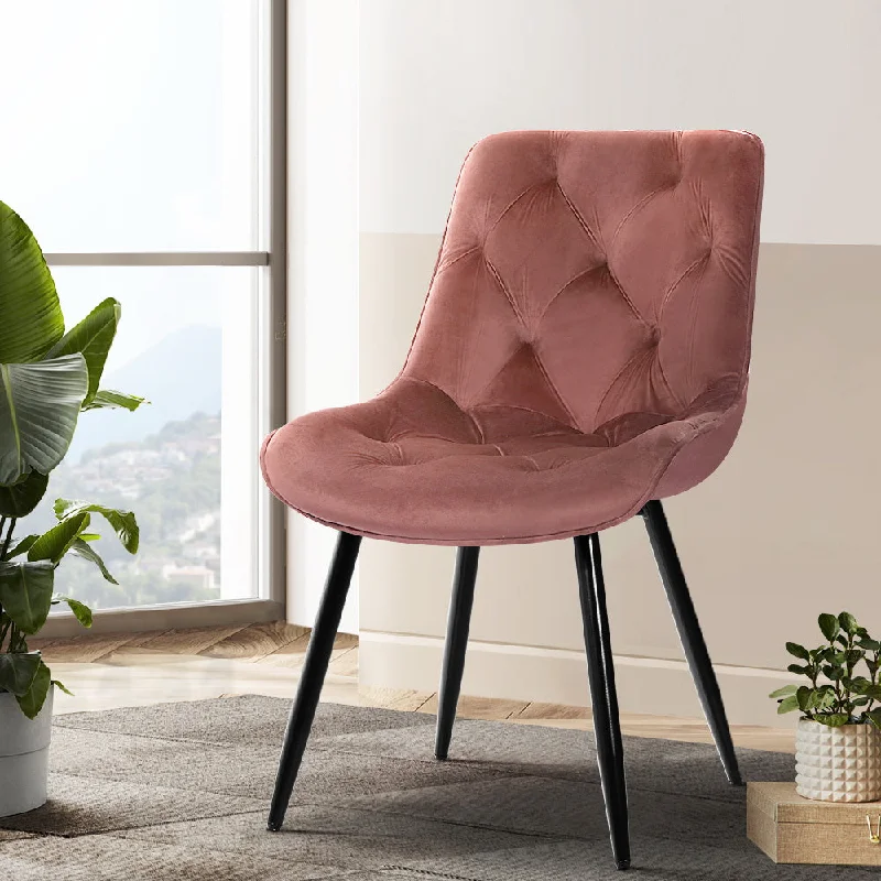 Hadley Set of 2 Dining Chairs Velvet Diamond Tufted - Pink