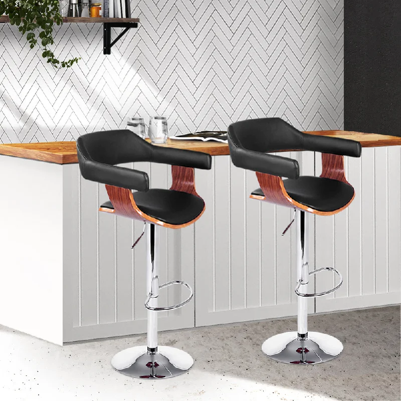 Set of 2 Chalcis Wooden Bar Stool - Black & Wood