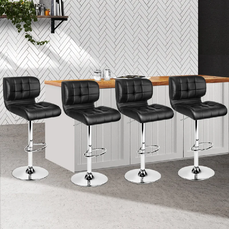 Set of 4 Genoa PU Leather Gas Lift Bar Stools - Black & Chrome