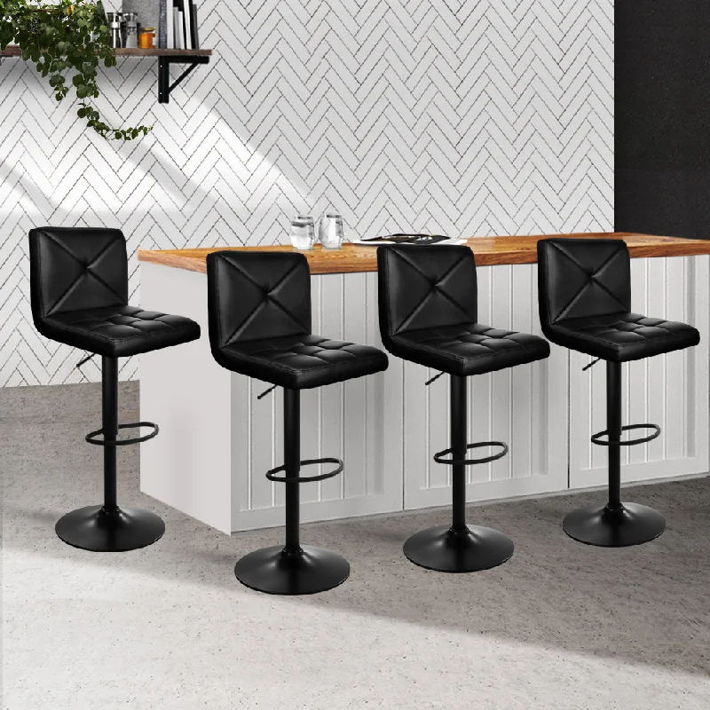 Set of 4 Marousi Bar Stools PU Leather Criss Cross Style - Black