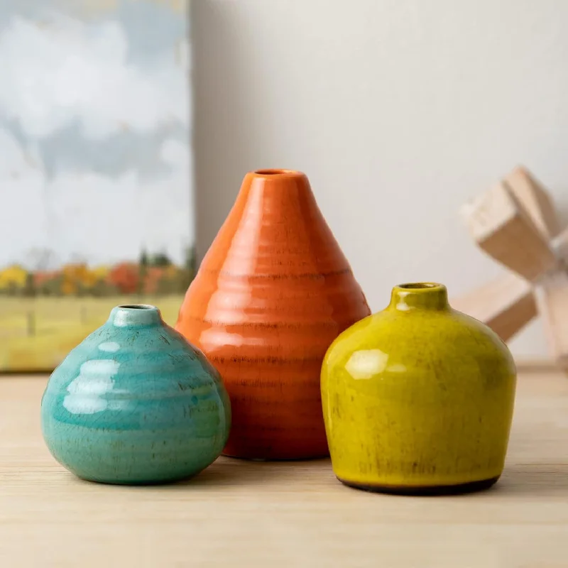 Ceramic Vase Set- 3 Small Vases, Rustic Home Décor, Modern Farmhouses; Ideal S