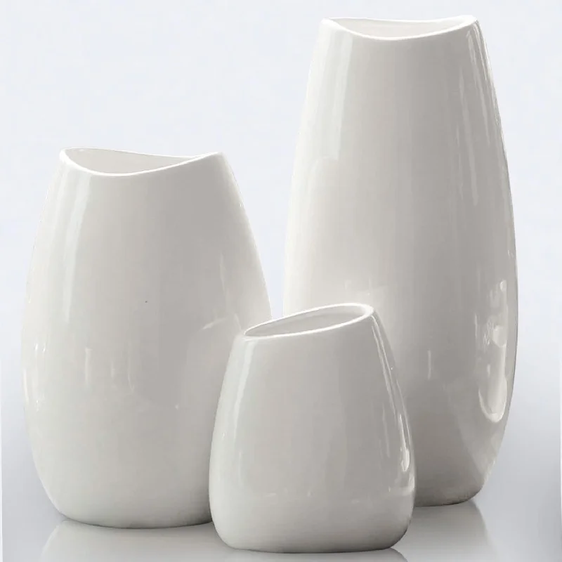 Ceramic Vase Set Of 3 Flower Vases For Home Decor, Modern White Vase For Cente