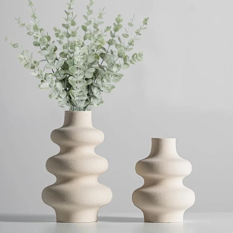 Ceramic Vases Set 2, Modern Home Decor,Off White Round Vases,Modern Dried Flow