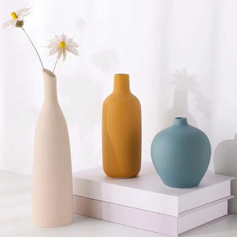 Colorful Ceramic Vase Set Of 3 - Small Vases Minimalism Style For Modern Home