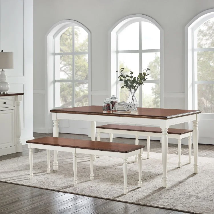 Crosley Shelby 3 Piece Dining Set White - Table, 2 Benches