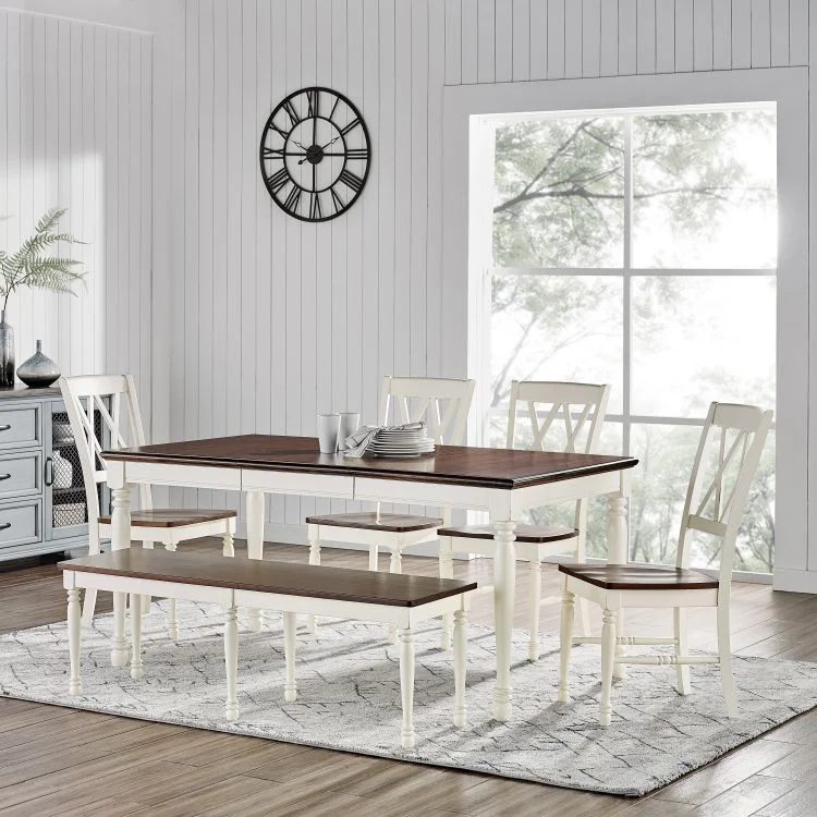 Crosley Shelby 6 Piece Dining Set White - Table, 4 Chairs, Bench