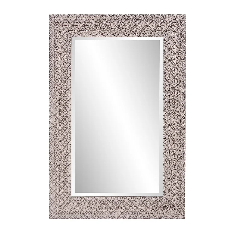 Gray Embossed Faux Wood Rectangular Mirror