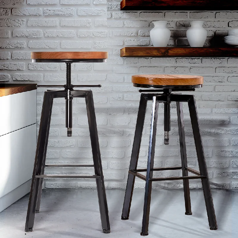 81cm Catania Industrial Bar Stools Kitchen Stool Wooden Barstools Swivel Chair Vintage - Wood