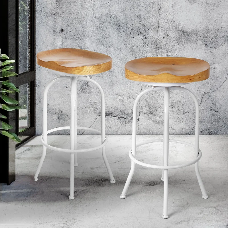 90cm Avignon Industrial Bar Stools Kitchen Stool Wooden Barstools Swivel Chair - White