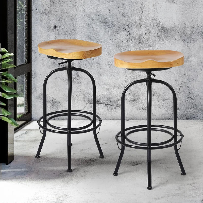 90cm Lorient Industrial Bar Stools Kitchen Stool Wooden Barstools Swivel Vintage Chair - Black & Wood