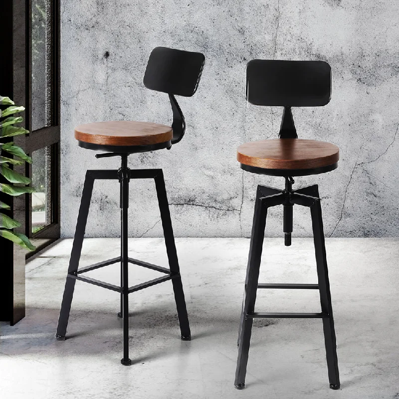 81cm Marseille Industrial Bar Stools Kitchen Stool Wooden Barstools Swivel Vintage Chair - Black & Wood