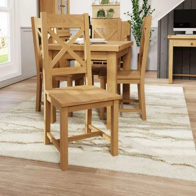 Kirdford Oak Cross Back Chair - Wooden Seat