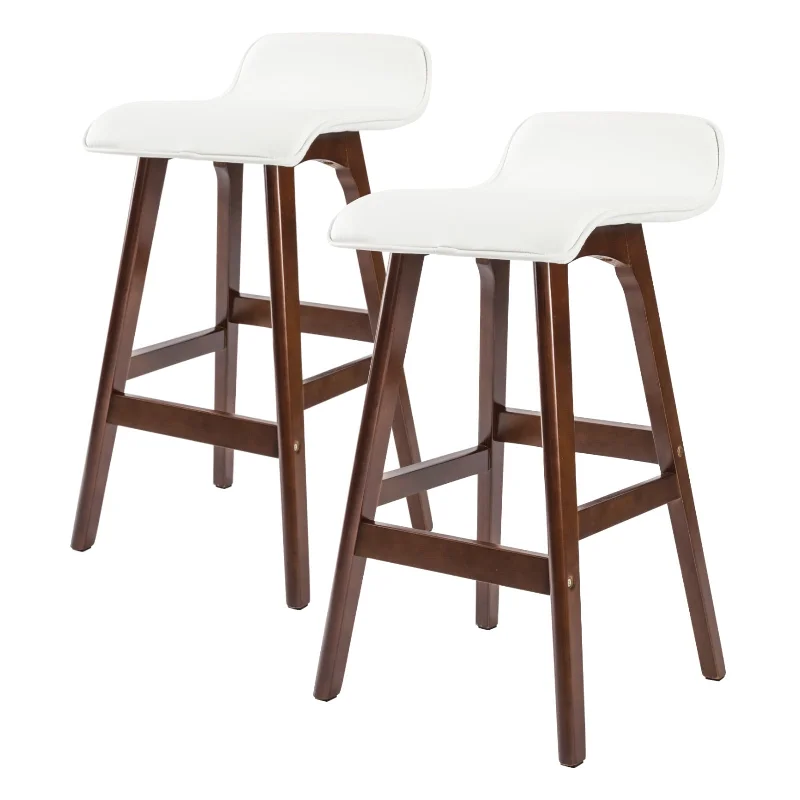 Set of 2 Cambridge Wooden Bar Stool Dining Chair Leather - White & Brown