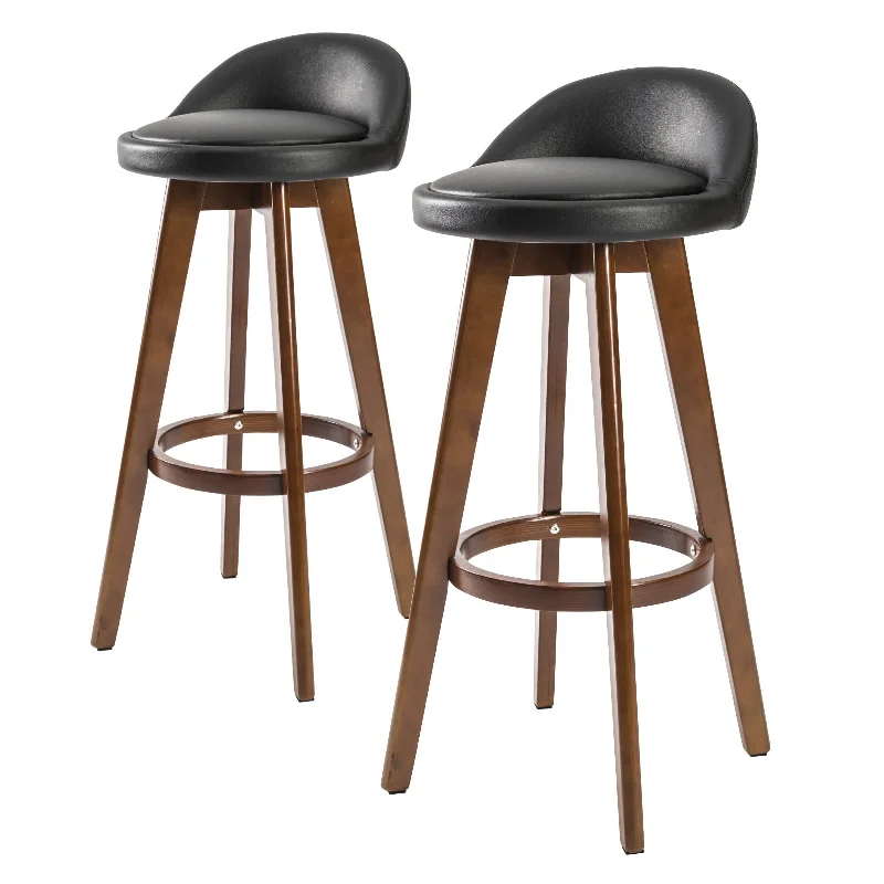 Set of 2 Coventry Wooden Bar Stool Dining Chair Leather - Black